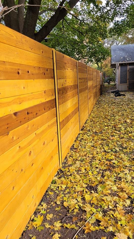 stained cedar fence horizontal board